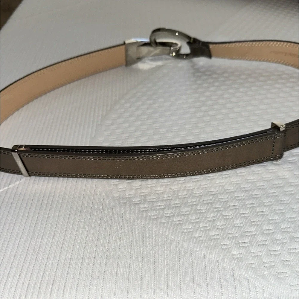 WCM Genuine Leather Belt Metallic Bronze One Size Adjustable Round Silver Buckle